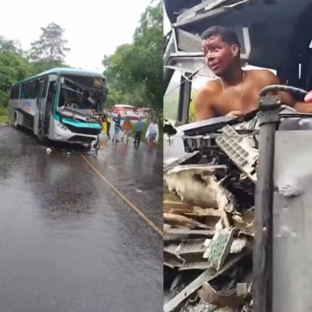 Acidente entre ônibus com evangélicos e carreta deixa feridos na BA-093