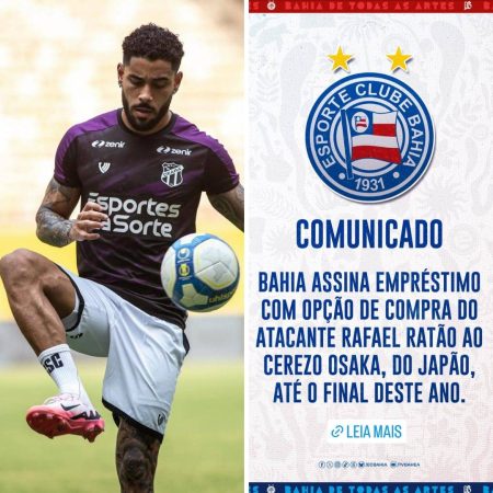 Matheus Bahia chega à Fortaleza nesta segunda-feira (13) para se apresenta para o Vozão