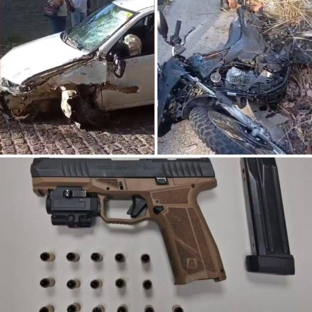 Casal é preso por porte ilegal de arma em acidente de trânsito em Feira de Santana