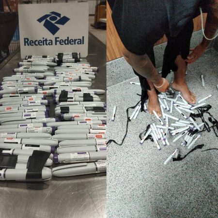 Passageiro com 100 canetas de Mounjaro escondidas no corpo é abordado em aeroporto por Receita Federal Passageiro com 100 canetas de Mounjaro escondidas no corpo é abordado em aeroporto por Receita Federal