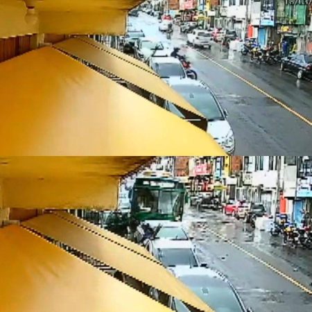 Ônibus desgovernado atinge seis veículos e fere motociclista em ladeira da Via Regional; assista