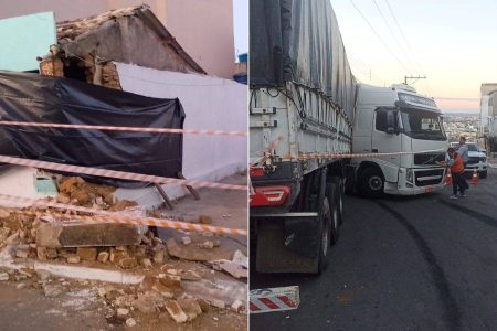 Carreta atinge casas após falha em ladeira em Vitória da Conquista; saiba mais