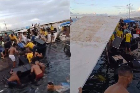 VÍDEO: Embarcação com banda naufraga na orla de Salvador