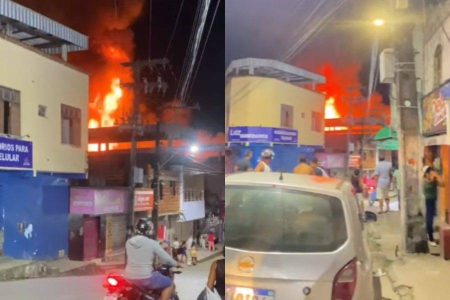 VÍDEO: Fogo em loja de estofados se espalha para supermercado em Itabuna