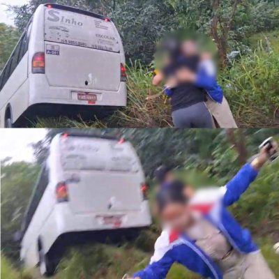 Ônibus com estudantes do Colégio da Polícia Militar sai da pista em Catu Ônibus com estudantes do Colégio da Polícia Militar de Alagoinhas sai da pista em Catu