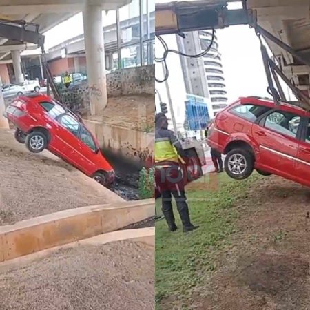 VÍDEO: Carro cai em córrego e causa lentidão na Avenida ACM