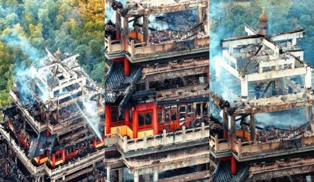 Incêndio destrói templo de 1.500 anos e provoca desabamento de estrutura histórica na China