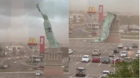 VÍDEO: Estátua da Havan desaba durante temporal