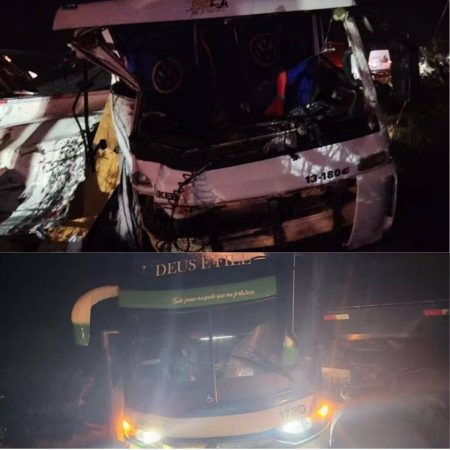 Engavetamento envolvendo caminhões e ônibus na BR-116 mata duas pessoas
