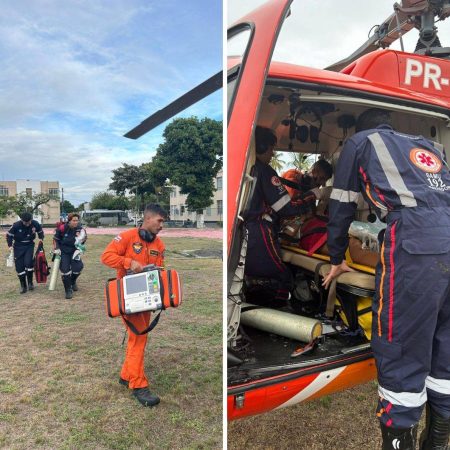 Helicóptero dos Bombeiros transporta vítima de AVC em Ilha de Maré