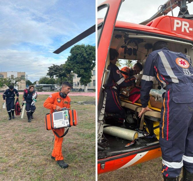 Helicóptero dos Bombeiros transporta vítima de AVC