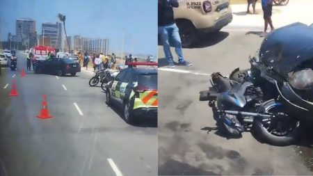 Acidente entre dois carros e motocicleta deixa três feridos na Orla de Salvador