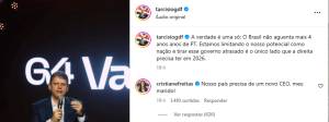 Tarcísio curte comentário da esposa que pediu “novo CEO” para o Brasil; veja
