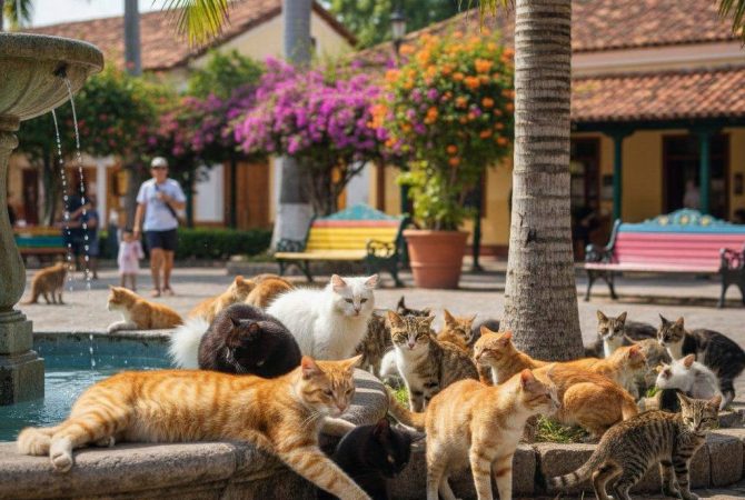 gatos na praça