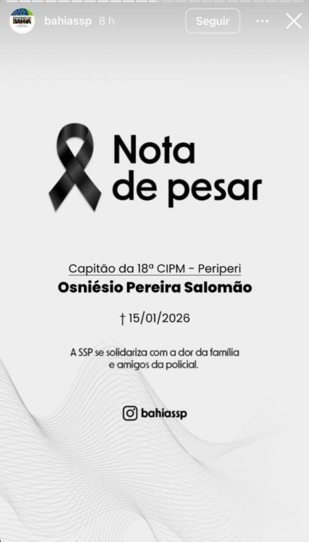 Notas de Pesar são emitidas nas redes sociais após morte de capitão da PM