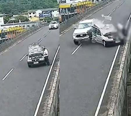 Homem morre após ser arremessado de viaduto em grave acidente