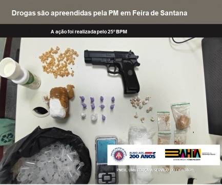PM apreende drogas e arma falsa durante rondas em Feira de Santana