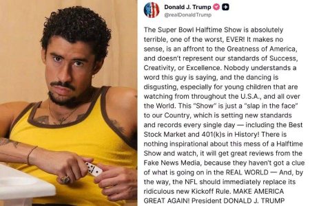 Trump chama show de Bad Bunny no Super Bowl de “terrível”