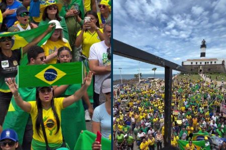 Ato pró-Bolsonaro reúne manifestantes no Farol da Barra, em Salvador