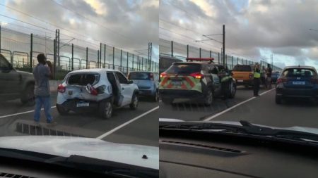 Engavetamento com quatro veículos trava o trânsito na Av. Paralela