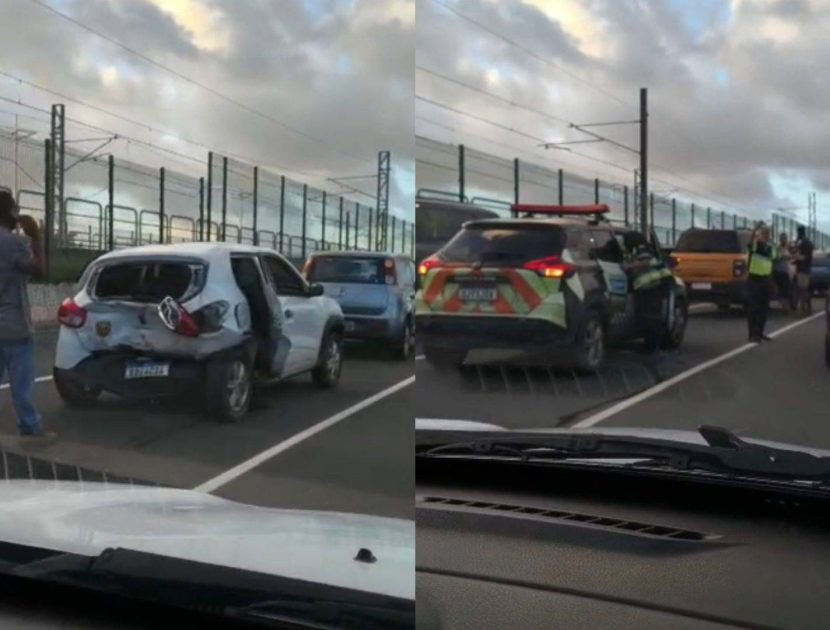 Engavetamento com quatro veículos trava o trânsito na Av. Paralela