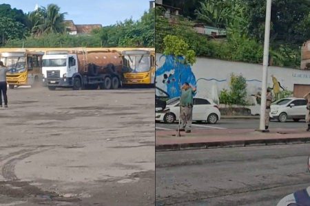 VÍDEO: Ex-funcionário invade garagem de ônibus em Salvador e atinge veículos com caminhão