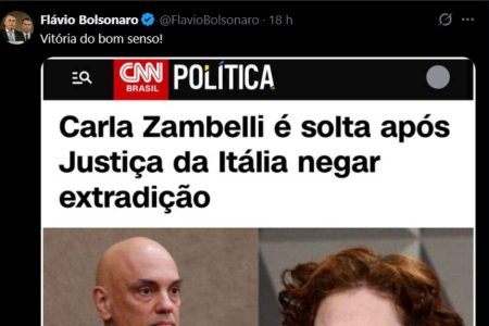 Flávio Bolsonaro comemora soltura de Carla Zambelli na Itália após negativa de extradição