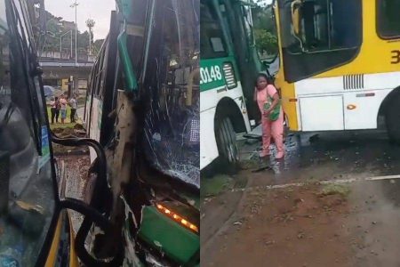 Colisão entre ônibus deixa uma pessoa ferida e causa lentidão na Avenida Bonocô, em Salvador