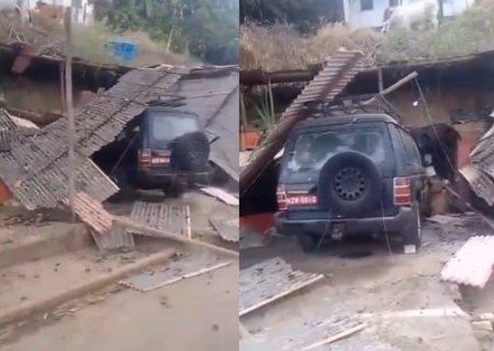 VÍDEO: Boi cai de encosta e destrói carro estacionado no sul da Bahia