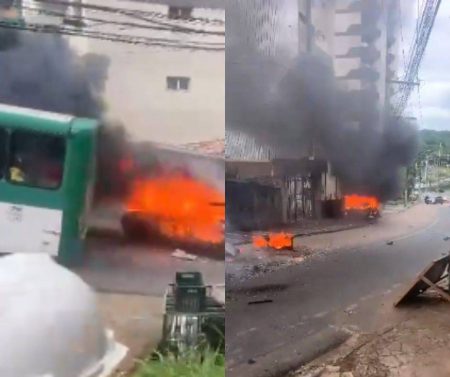 Carro desgovernado e em chamas atinge ônibus em Brotas