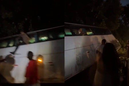 Ônibus com 40 universitários tomba no sul da Bahia; estudantes escapam pelas janelas