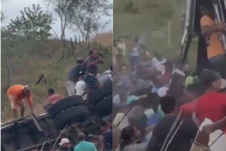 Carga de caminhão é saqueada após tombamento na entrada de Itambé