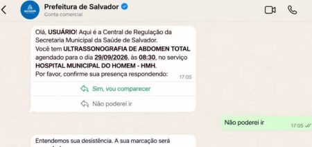 SMS de Salvador passa a enviar lembretes de consultas pelo WhatsApp; veja como funciona