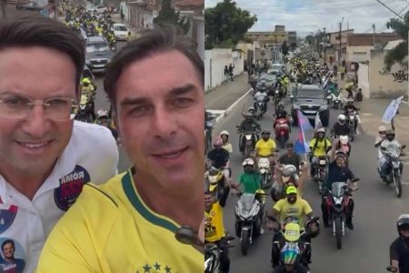 Flávio Bolsonaro faz primeiro ato de campanha na Bahia e participa de moto-carreata em Conquista