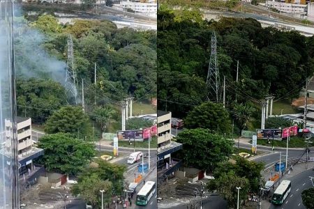 VÍDEO: Incêndio é registrado próximo a torre de alta tensão na entrada do HGE, em Salvador