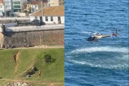 VÍDEO: Resgate de helicóptero a banhista na praia da Barra